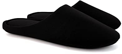 Ofoot - Pantofole da casa in cotone con memory foam per donna, comode, lavabili, con suola in gomma antiscivolo, Nero -, 5-6