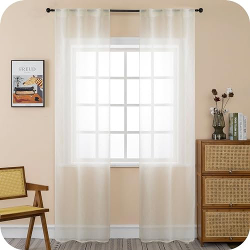 GIRASOLE HOME Coppia Tende Itaca Filtranti in Simil Lino 2 Pannelli con Tasca e Passanti Nascosti (Panna, 70x240cm)