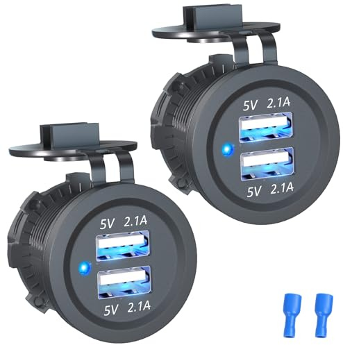 (2 in 1) 12V USB Steckdose Auto: KFZ Buchse Einbau USB Dose 12 Volt DC Adapter Wasserdicht Stecker Panel für lPhone Wohnmobil LKW Wohnwagen Motorrad Boot 12 V