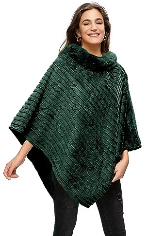 GLAMEXX24 Donna Elegante Inverno Pelliccia Poncho Collo Rotondo Giacca Spessa Capo Calda Pelliccia Lavorata a Maglia