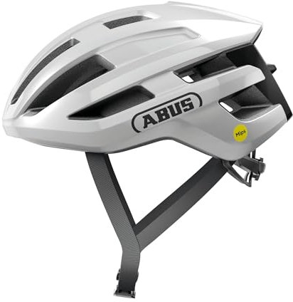ABUS Rennradhelm PowerDome MIPS - leichter Fahrradhelm mit cleverem Belüftungssystem und Aufprallschutz - Made in Italy - für Damen und Herren - Weiß Glänzend, Größe L