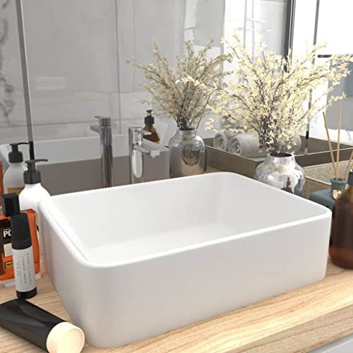 HOMIUSE Lavabo de Luxe Blanc Mat 41x30x12 CM CéRamique Vasque à Poser Salle de Bain Lavabo Salle de Bain Lavabo à Poser Sur Meuble Lavabo Wc Garage la Cuisine Lavabo sur Table Rectangulaire