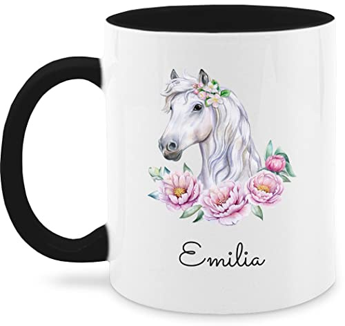 Tasse Tassen 325ml - Pferde - Pferdekopf Motiv mit Name personalisiert I Pferdemotiv I Pferd Name - 325 ml - Schwarz - personalisierte mädchen reitersachen pferden pferdemädchen glühweintassen
