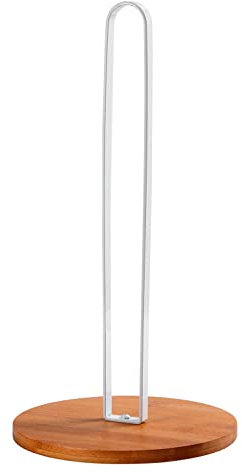 TONLEA Weiß Küchenrollenhalter, Stehend Edelstahl mit Runder Rutschfestem Basis Aus Holz, Küche und Esstisch Arbeitsplatte Papierrollenhalter für Alle Handelsübliche Küchenrollen