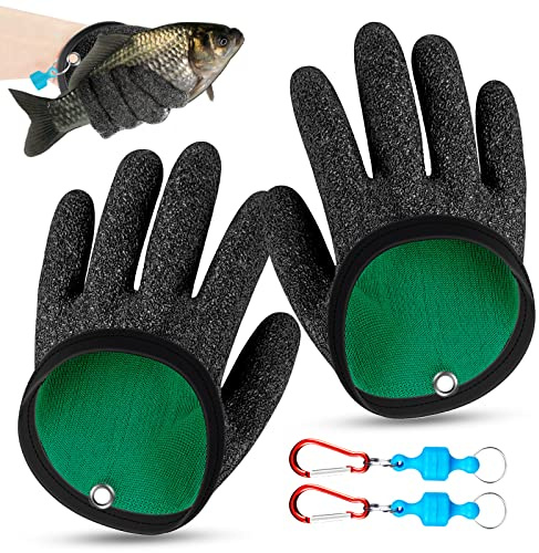 WZYTEU 2 Pièces Gant Peche, Gant de Pêche avec Magnétique Boucle pour Une Manipulation Sûre du Brochet, du Silure, des Huîtres, du Crabe, de la Sandre et des Accessoires de Pêche