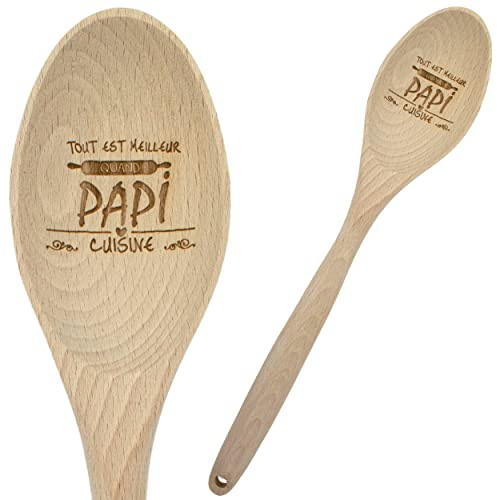 ERNESTINE - Cuillère Papi en bois - idée cadeau fête des grands-pères - Cadeaux pour Papis - accessoire cuisine personnalisé pour Papy - Cadeau anniversaire pour homme - Ustensile pour cuisiner -