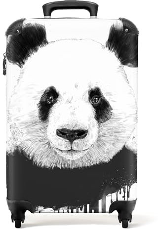 NoBoringSuitcases.com® Koffer Handgepäck Trolley Rollkoffer Kleine Reisekoffer mit 4 Rollen - Panda - Drops - Tiere - Weiß - 55x35x20cm - Fotokoffer - Kabinenkoffer - Boardgepäck