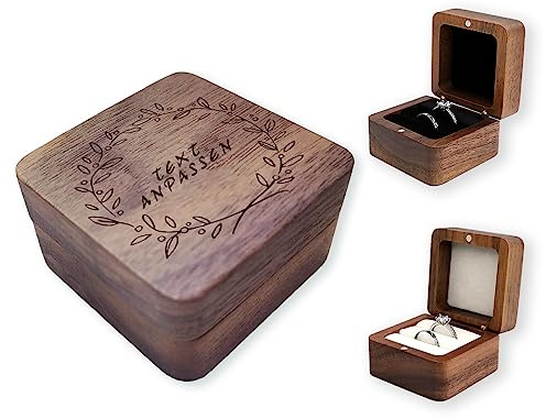 LAIFU Hölzerne Ring Box Personalisierte Ring Box Mit Text und Design für Vorschlag Hochzeit Verlobung