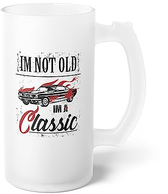 I'm Not Old Im A Classic Vintage Car Veteran Frosted Glass Beer Mug 16oz / Frosted
