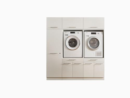 Laundreezy 2X Waschmaschinenschrank, Mehrzweckschrank und 3X Schrankaufsatz, Weiß - Waschmaschinen-Überbauschrank TÜV-Zertifiziert mit viel Stauraum - Wäscheraum, 185 x 200 x 67,5 cm (B/H/T)