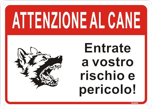 Andchi 2pcs Segnali di attenzione al cane Segnali di attenzione al cane Segnali di sicurezza Segnali di attenzione Segnali di avvertimento in alluminio Dimensioni 18x25cm segno