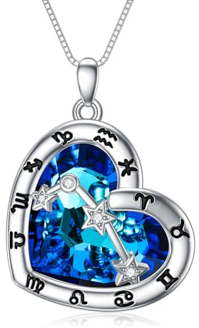enjoylifecreative Damen 12 Sternzeichen Kristall Halskette 925er Sterling Silber Horoskop Geburtsstein Anhänger Kette Sternbilder Astrologie Schmuck Geschenke für Frauen Mädchen