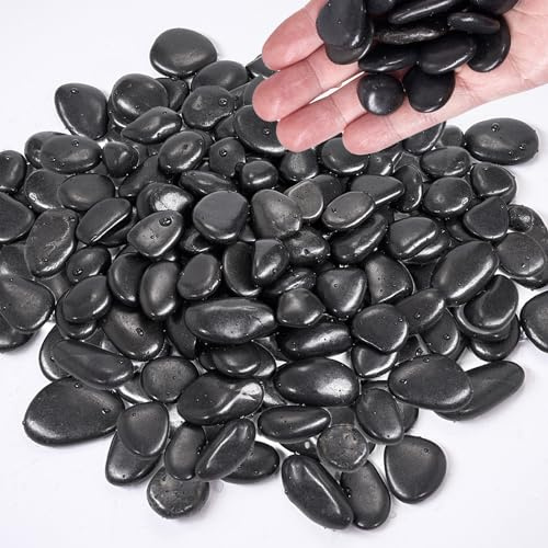 Schwarze polierte Kieselsteine (1–2 cm), 1,8 kg, dekorative Steine für Pflanzen und Gärten, Glasvasen-Dekoration