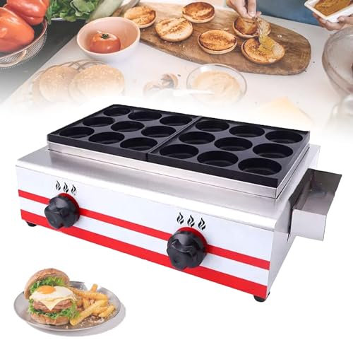 GTANND Máquina de Hamburguesas a Gas para Huevos, máquina de Hamburguesas con calefacción a Gas Comercial, Control de Perilla Individual, 9/18/34 Orificios, para Huevos fritos y Bolas de Pescado,18