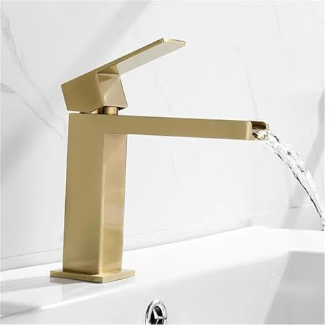 Badezimmer gebürstetes Gold, matt, hoher Wasserhahn, Deckmontage, Waschbecken, Wasserhahn, Mischbatterie Compatible with heißes und kaltes Wasser, Messing-Wasserhahn,für die Küche