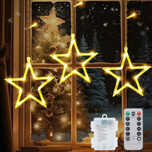 Tenda Luminosa Stelle Natale, 39 LED Luci Catena, 8 Modalità Impermeabile, Decorative Per Interni Esterno Festa Matrimonio