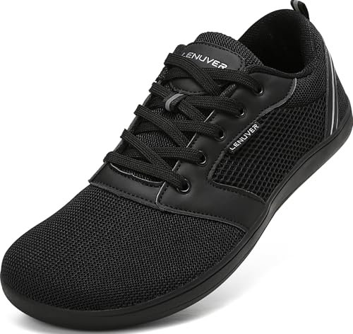 LENUVER Barfußschuhe Damen Sommer Barfussschuhe Herren Traillaufschuhe Atmungsaktiv Straßenlaufschuhe Leichte Fitnessschuhe Schnell Trocknend Sneaker (Schwarz, 40EU)