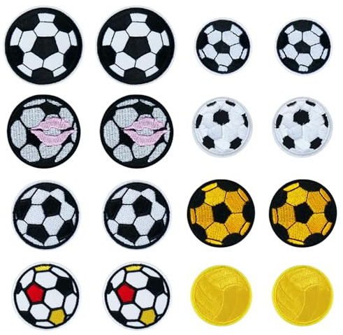 JMZLLRX 16 Stück Patches zum Aufbügeln, Fußball Bestickte Aufnäher, Bügelflicken zum Aufbügeln Aufnäher zum Aufnähen Applikation für T-Shirt Jeans Jacken Rucksäcke Hüte
