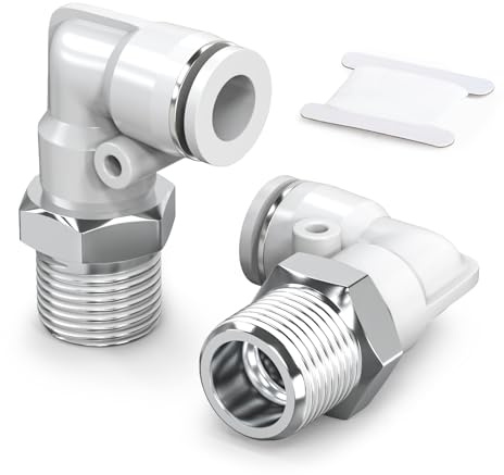 TAILONZ PNEUMATIC Codo blanco rosca macho tubo de 4 mm DE x 1/8 BSP racores PL4-01 (pack de 10)