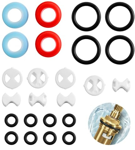 24pcs Tap Valve Cartridge Replacement Kit Tap Washers for Mixer Taps Set with 1/2 Turn Silicone Ceramic Discs O Ring Gaskets Washers for Kitchen Sink Tap Leaking Repair