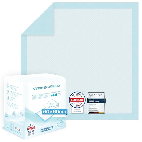 100x ARNOMED® Krankenunterlagen 60x60cm saugfähige Inkontinenzunterlagen | 5-lagige Zellstoff Unterlagen fürs Bett bei Inkontinenz, saugfähige Wickelunterlage für Babys, Wickelunterlage Einweggebrauch