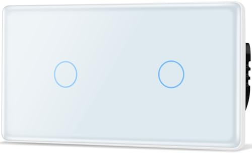 TAWOIA Touch Lichtschalter 1 Fach 1 Wege mit 1 Fach 1 Wege Lichtschalter Unterputz mit 2.5D Curved Glas Platte 86 * 157mm Wandlichtschalter Weiß