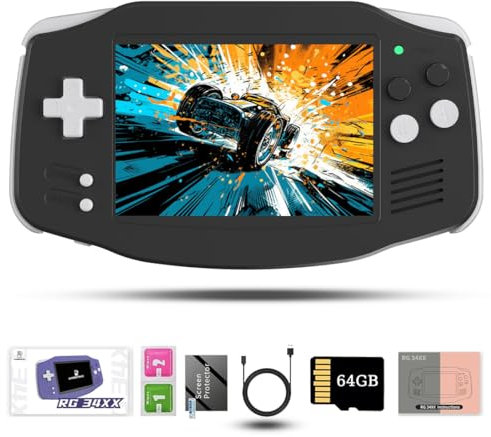 RG 34XX Console di gioco portatile retrò, schermo IPS da 3,4 pollici, sistema Linux con scheda TF 64G preinstallata 5000+giochi, console di gioco arcade per adulti e bambini regali