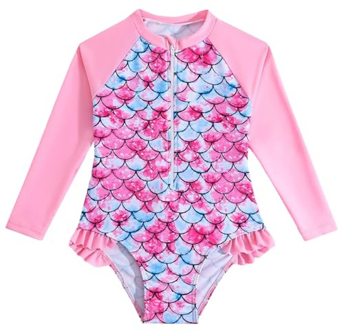 WYTbaby Traje de baño de manga larga para niñas de 3 a 8 años, Rosa, 7-8 Years