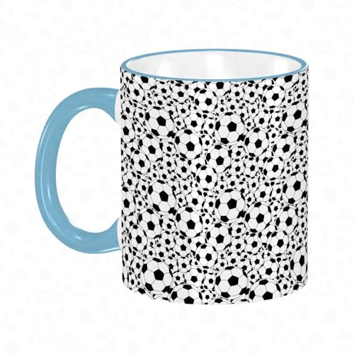 YOIUE Copa de cerámica interesante 11OZ tazas 330 ml - Regalo original y divertido Exquisita taza de impresión Decora tu taza, Patrón deportivo negro de balones de fútbol de contorno nal sobre un fond