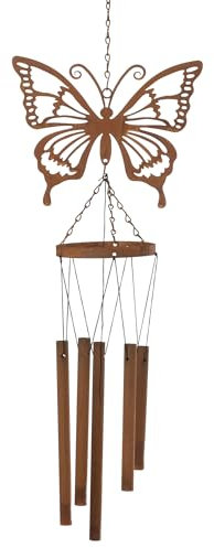 Windspiel Schmetterling mit Klangspiel H:73 cm im Rost Design - Garten Deko, Rostdeko, Hänger, Fensterschmuck, Wind Spiel