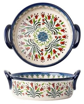 Fuente Horno Cuenco for Hornear de Doble Oreja, Plato for Hornear, vajilla Retro de cerámica for el hogar, Cuenco con Mango, ensaladera, Plato Hondo Plato para Lasaña(18.5cm)