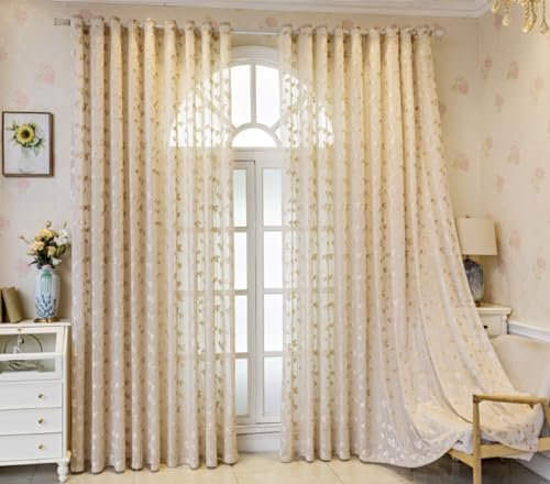 Rustikale Landhaus-Dekoration, lichtfilternde, durchsichtige Vorhänge, Set für Wohnzimmer, Schlafzimmer, 2 Tabletten, Voile-Vorhänge mit Piercingstange, Landhaus-Fensterbehandlungen (D55/178 cm)