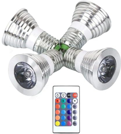 Qerwsdty 4 Bombillas E27 y 1 Mando A Distancia con Función de Memoria de Luz Intercambiable de 17 Colores de Luz con 4 Modos de Iluminación Dinámicos