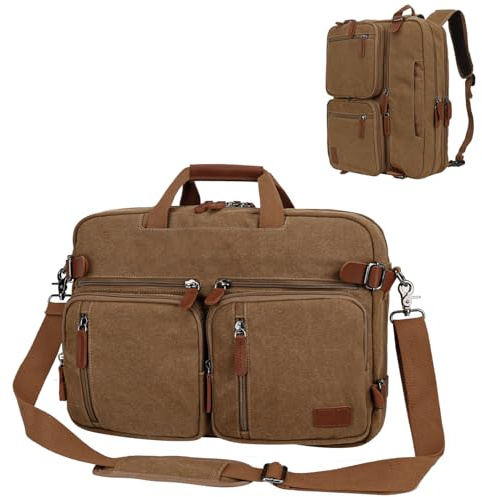 Koolehaoda Mochila maletín Convertible 3 en 1 para portátil de 17,3 Pulgadas, Bolso Bandolera para Hombre, Bolso Multifuncional para Ordenador, Ideal para Viajes de Negocios, Hombres y Mujeres (café)