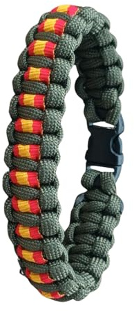 Pulsera de ESPAÑA de paracord 550 (249kg) tipo lll, modelo BASIC, hecha a mano y a medida por 21Steps, color VERDE MILITAR. (TALLA 21)
