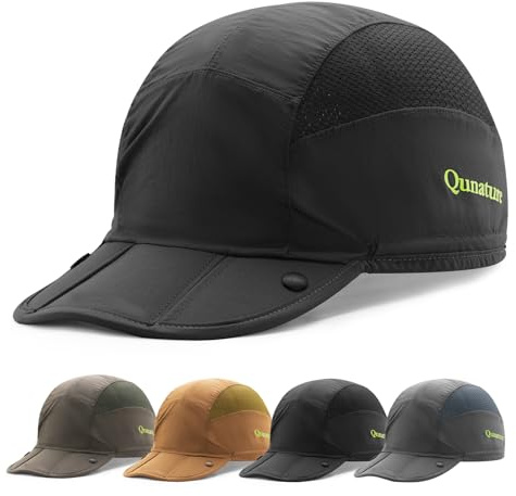 QUNATURE Foldable Cycling Cap, Breathable Helmet Liner with Sun Visor, Sun Protection Running Hat for Men Women Under Helmet Black
