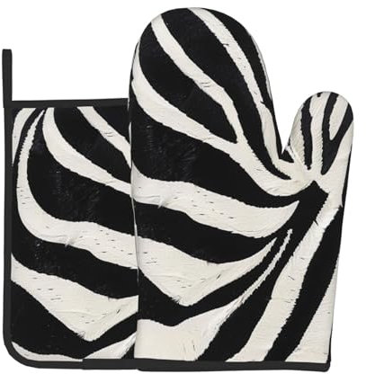 Zebra Animal Printed Oven Mitts and Pot Holders Sets of 2 Pcs - Heat Resistant Waterproof Bbq Oven Gloves for Cooking Baking Grilling