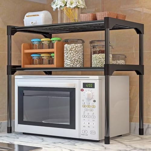 Soporte para horno microondas, estante de almacenamiento de cocina de 3 niveles, marco de metal negro, organizador multifunción para soluciones de almacenamiento de cocina y especias