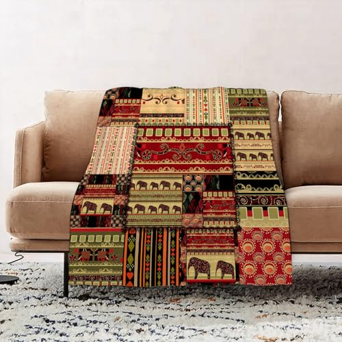 JYLYZZIN Couvertures et Plaids 76 x 100 cm Couverture en Flanelle, Couverture Chaude de Canapé, Jete de lit, Motif Patchwork Africain imprimé Grunge sur Fond