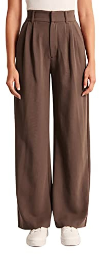 PODOLIXIA Anzughose Damen High Waist Lang Elegant Chinohose Bundfaltenhose Geradem Bein Stoffhose Business Büro Palazzo Hose Lockere Hosen Damen mit Gummibund und Taschen