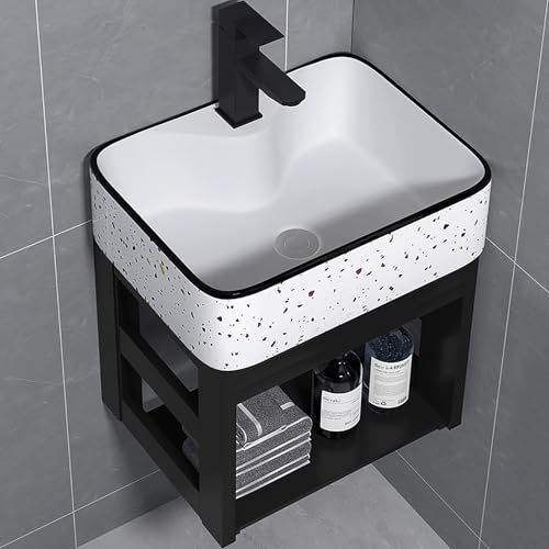 Kleines an der Wand Montiertes Badezimmer Waschbecken, Porzellan-Eckwaschbecken, Kompaktes Keramikwaschbecken, Moderner Badezimmer-Aufbewahrungsschrank(Small)