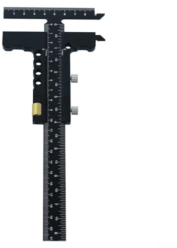 Aluminium Alloy Woodworking Scriber Gauge T-Square Marking and Measuring Ruler Tool, Black Caliper Model with Fine Adjustment(B)