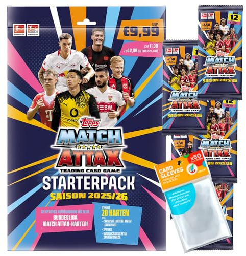 Bundle mit Topps Match Attax Bundesliga 2025/26-1 Starter + 5 Booster + Exklusive Collect-it Hüllen