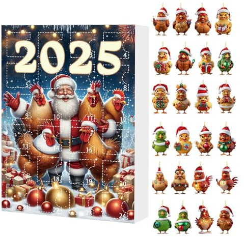 Calendrier de compte à rebours de Noël | Pendentif de Noël 2D en acrylique | Compte à rebours 24 jours 2025 Animal Charm Décoration pour la maison, la voiture, le miroir intérieur, la porte,