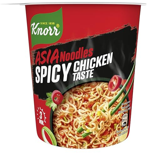 Knorr Noodles Spicy Chicken Taste, Noodles Istantanei, Spicy Chicken Taste, Pronti in 3 Minuti, Spezie Selezionate - 64 gr (Confezione da 6)