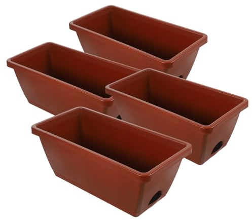 SHINEOFI Pot de Fleurs Rectangulaire en Plastique avec Soucoupes 4 Pièces | Balcon et Jardin, Réutilisable, Deux Trous de Drainage, Coloris Marron, Style Classique