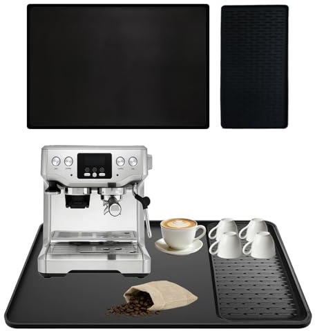Silicone Coffee Machine Mat 2 in 1 Detachable under Mat Large Silicone Coffee Mat 60x40cm 24''x16''with Raised Edges No-spill Coffee Bar Mat for Kitchen Counter Worktop (60x40CM with Drying Mat) | Dish Drying Mats, Protector, Raised Edges, For Kitchen Countertop Coffees Bar Stations Cafe, spill containment design