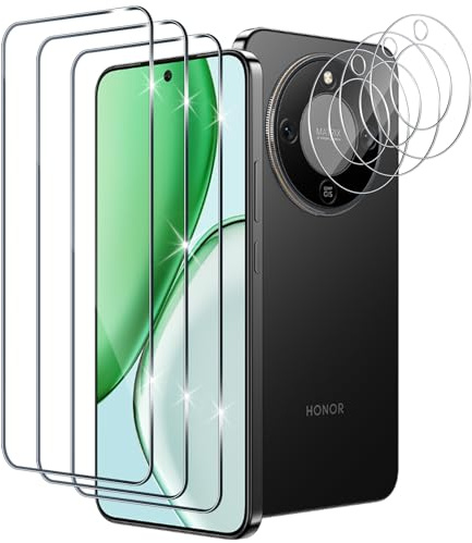 Xunzii Protector de Pantalla para Honor Magic 8 Lite 5G, 3 Piezas Cristal Templado y 3 Piezas Protector Lente Cámara, 9H Dureza HD Sensibilidad Resistente a Arañazos Vidrio Templado [Transparente]