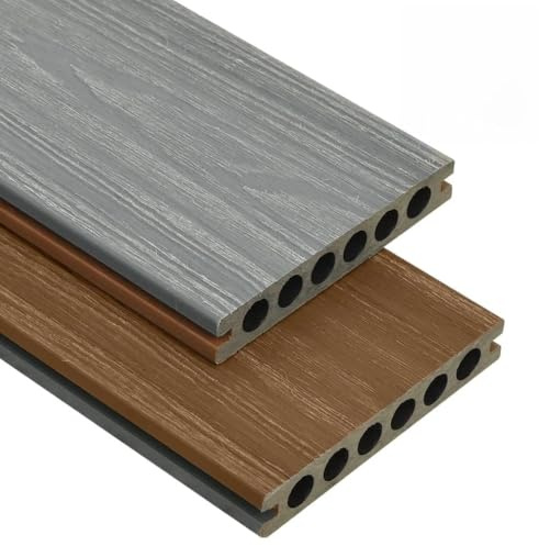 WPC Terrassendielen Set 10 m² 2,2 m Länge in Braun und Grau mit Zubehör für Balkon und Poolbereich, wasserabweisende Coextrusion Dielen mit Holzstruktur und extra Stärke