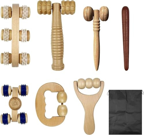 Chiluxendo 8 Stück Faszienrolle Holz, Massageroller Holz, Faszienstab Holz, Faszienrolle mit Griff, Rückenmassageroller, Handheld Manuell Rücken Massagegerät für Entspannung und Lindert Müdigkeit